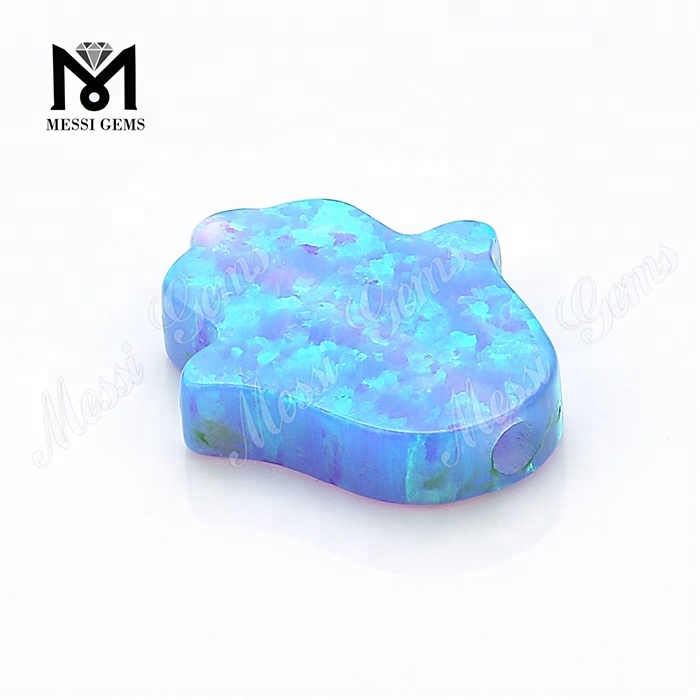 Lab에서 만든 합성 느슨한 11 x 13 x 2.5mm 블루 오팔 Hamsa 원석