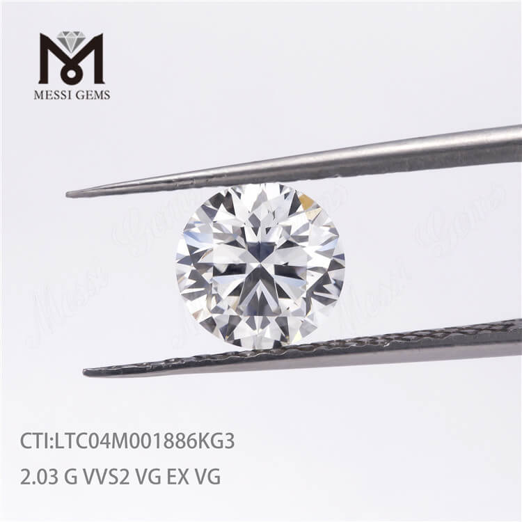 루즈프라이스 합성 2.03ct 랩그로운 CVD 다이아몬드 라운드 HPHT G VVS2 VG 다이아몬드