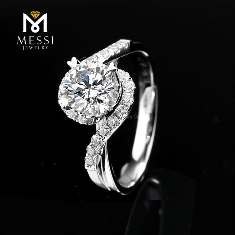 약혼 18k 화이트 골드 모이사나이트 링 클로 세팅 6.5mm 1ct 모이사나이트 링 쥬얼리