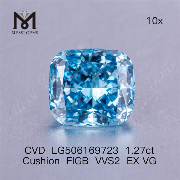 1.27ct FIG 블루 쿠션 컷 VVS 랩 다이아몬드 6.55X5.93X3.97MM